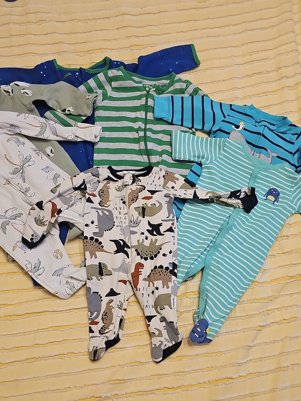 Varioua- Mixed Stripe & Dino Footed One-Pieces - Green, Blue, Aqua